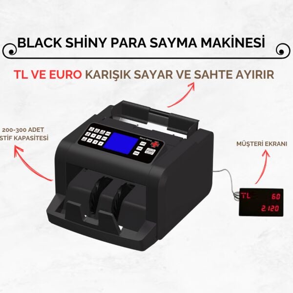 Black Shiny Para Sayma Makinası (TL-Euro sahte ayırır)