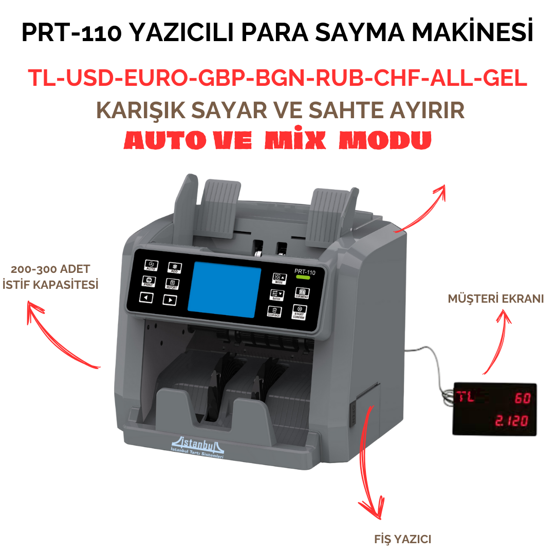 PRT-110 YAZICILI PARA SAYMA MAKİNESİ (10 ÜLKE)
